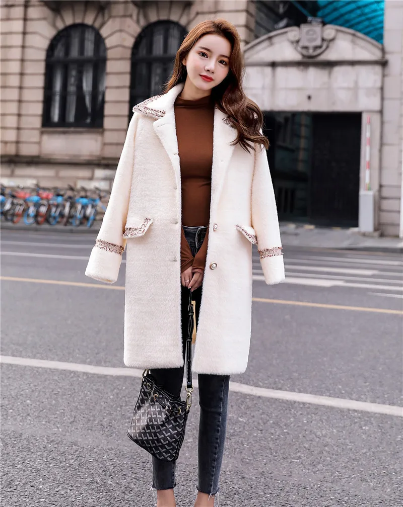 Aelegantmis, дизайн, женское длинное пальто Тренч из искусственного меха, Осень-зима, повседневная верхняя одежда, женское повседневное меховое плюшевое пальто белого цвета