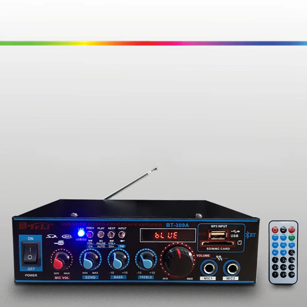 Stereo U Disk Professional Home Theater Mini Subwoofer Mic Inputs Remote Control Bluetooth Sound Mixer Audio Amplifier Wireless