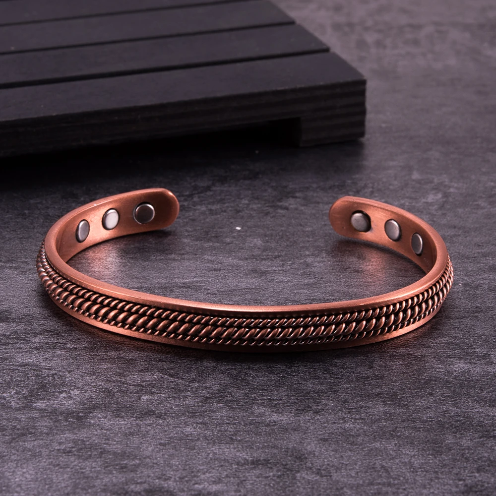 Braccialetti magnetici intrecciati in carne, polsino regolabile in rame puro, vintage, con alti benefici magnetici, gioielli per la salute e l'energia per le donne_voghion.com