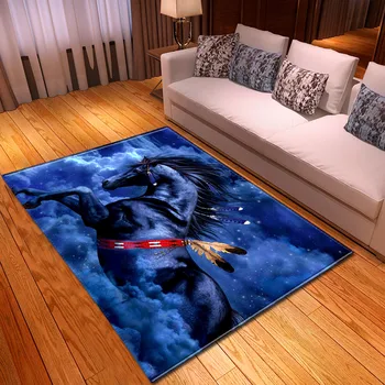 

Modern Home Decor Living Room Area Rug Boys Room Decor 3D Wild Horses Floor Mat Bedside Rug Flannel Large Parlor Carpets