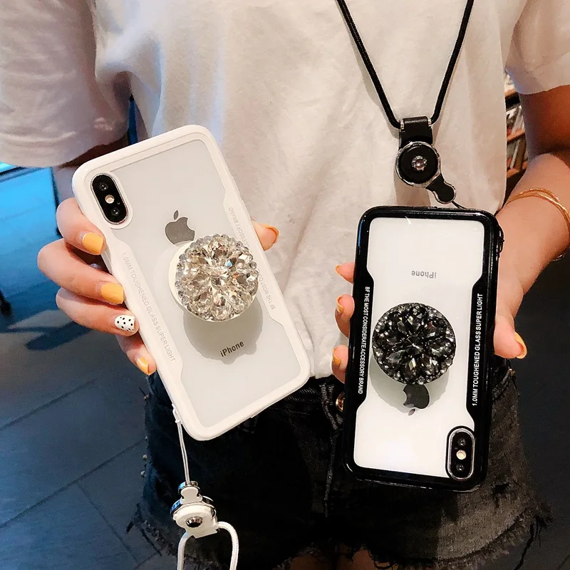 DIY diamond Flowers stand Holder Phone case For iPhone 11 pro Max 6 6s 8 7 Plus X XS MAX XR Blingbling Acrylic Capa Funds Coque