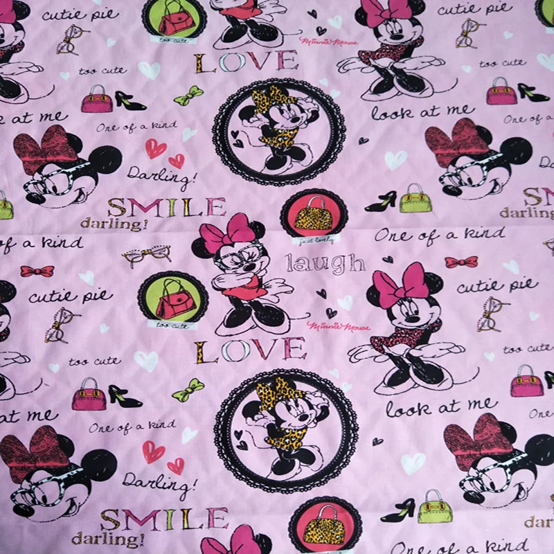 140 см ширина Современная Сумочка Минни стекло розовый хлопок ткань одежда для девочек Швейные постельные принадлежности набор домашний текстиль наволочки DIY-AFCK454