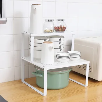 

Iron Kitchen Storage Rack Organizador Cocina Stackable Kitchen Cabinet Counter Shelf Hollow Out Drainging Dish Rack