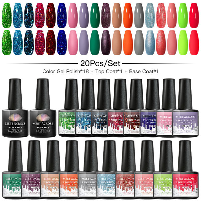 Gel Nail Polish Set With Top Base Gel Glitter Color Semi Permanent UV Led Gel Varnish Soak Off Nail Lacquers