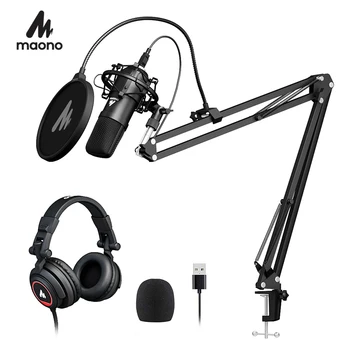 

100% MAONO A04H USB Microphone with Studio Headphone Set 192kHz/24 bit Vocal Condenser Cardioid Podcast Mike for Mac and Windows