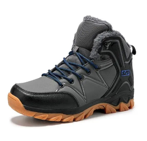 Men's Winter Sneakers Walking Shoes Men Plush Lining Snow Ankle Boots for Hunting Warm Hiking Sheos Men Waterproof Sneakers - Цвет: black