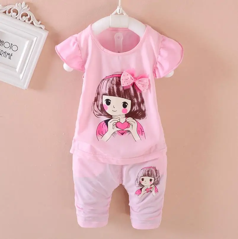 Clothing Sets expensive 2021 Kids Baby Girl Clothing Set Bowknot Summer Floral T-shirts Tops and Pants Leggings 2pcs Cute Children Outfits Girls Set cute Clothing Sets