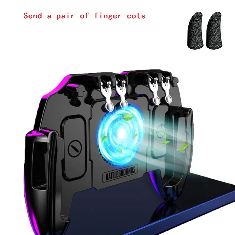 

PUBG Mobile Joystick Controller Turnover Button Gamepad for PUBG iOS Android Six 6 Finger Operating Gamepad With Cooling Fan