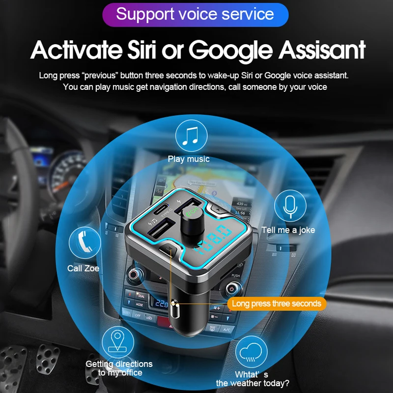 SRUIK Bluetooth/FM передатчик для автомобиля fm модулятор/Bluetooth радио с двумя USB и тип c
