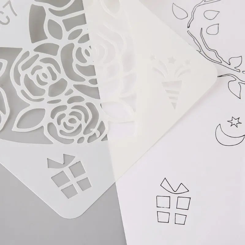 12Pcs Flower Heart Drawing Molds Plastic Children Painting Stencils DIY Paper Art Craft Card Label Scrapbook Educationa