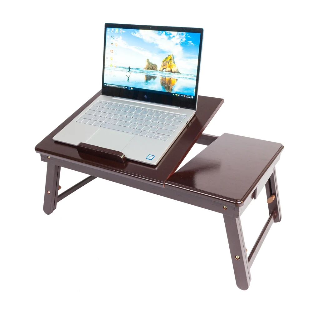

Retro Double Flowers Pattern Adjustable Bamboo Lap Desk Tray Dark Coffee Adjustable Bamboo Computer Desk (12.2 x 8.5 x 2.7)cm