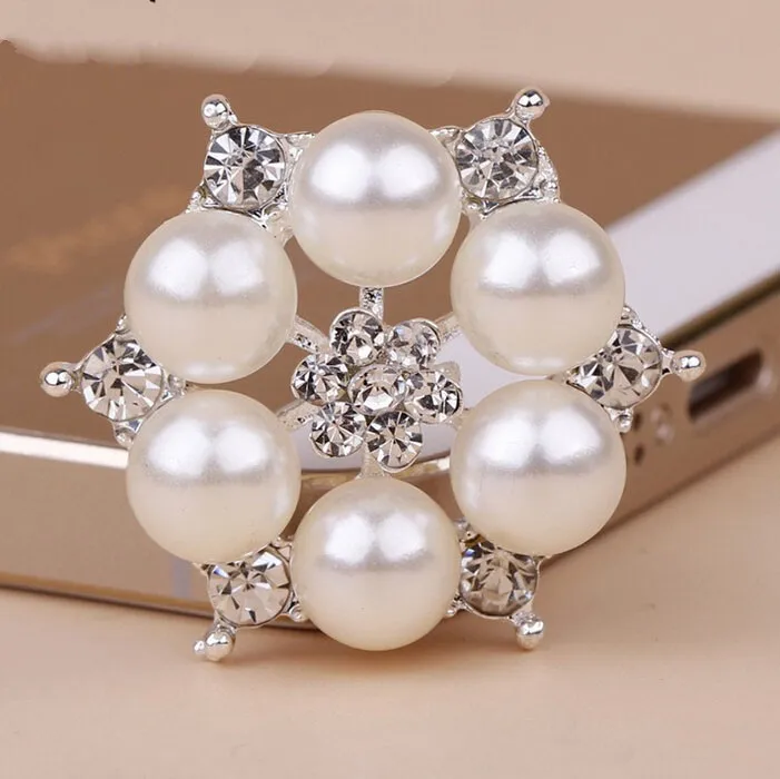 

10Pcs 2.6cm Silver Gold Hair Bow Center Decorative Brooches Pearl Rhinestone Embellishment Ornament Diy Craft Supplies