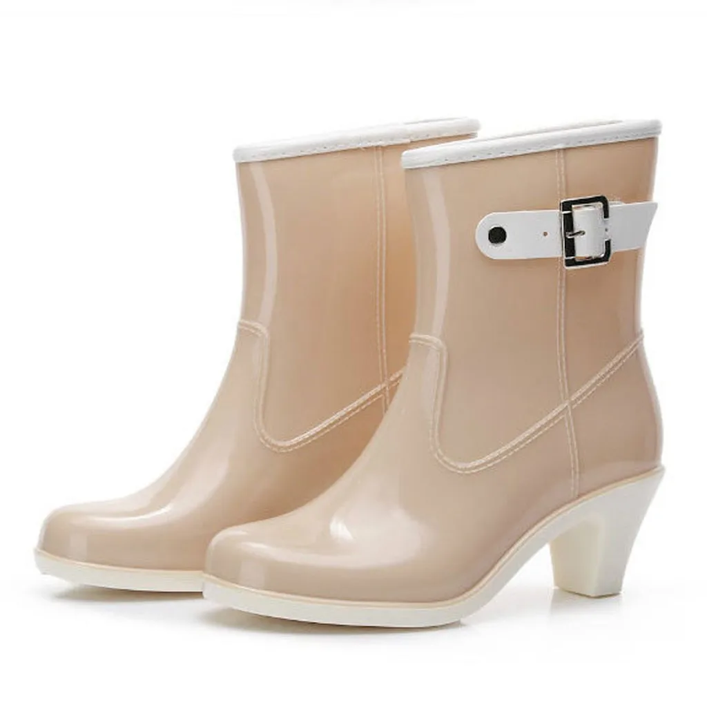 Зимние сапоги до середины голени в стиле панк женские Нескользящие непромокаемые сапоги водонепроницаемая обувь на высоком каблуке модные высококачественные непромокаемые сапоги Zapatos