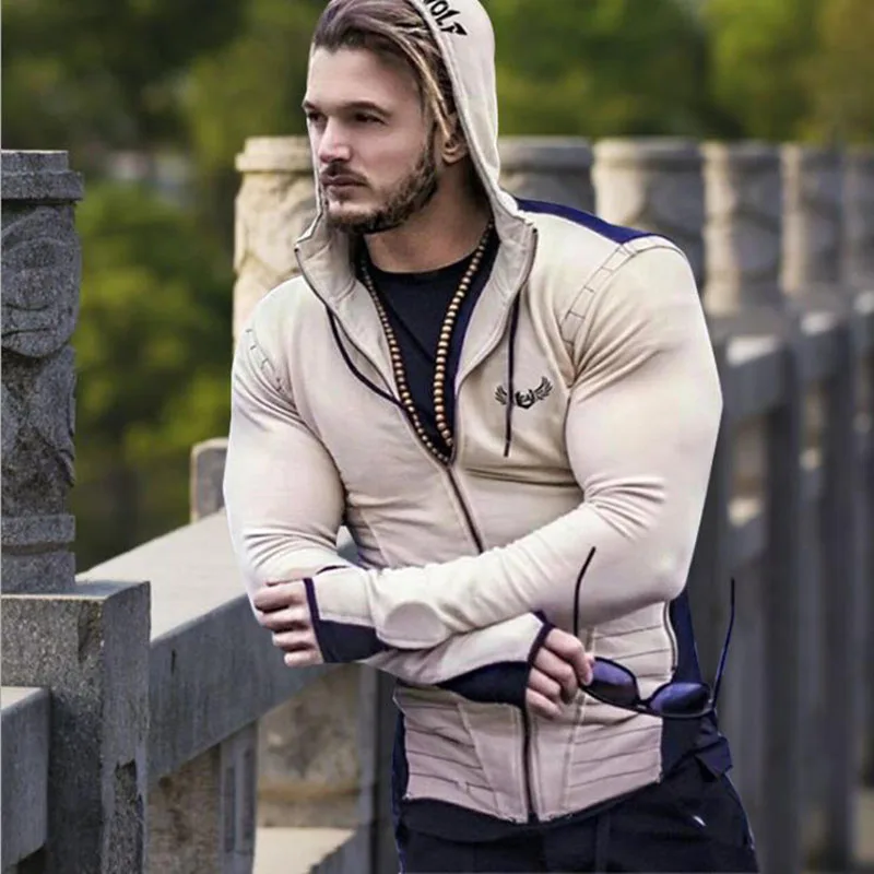 

Men's Hoodies Tracksuit Drawstring Hooded Sweatshirt Long Sleeve Zip Slim Coat Zip pocket 2018 Autumn Male Jacket