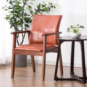 

Real Wood Dining Chair, Home Use, Nordic Modern Simple Coffee Shop, Backrest, Armrest, Discussion, Desk, Chair, Log Leisure Chai