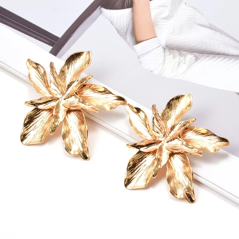 ZA Новое поступление модные двойные висячие серьги с цветами массивные металлические Золотые Серьги Brincos Ювелирные аксессуары для женщин