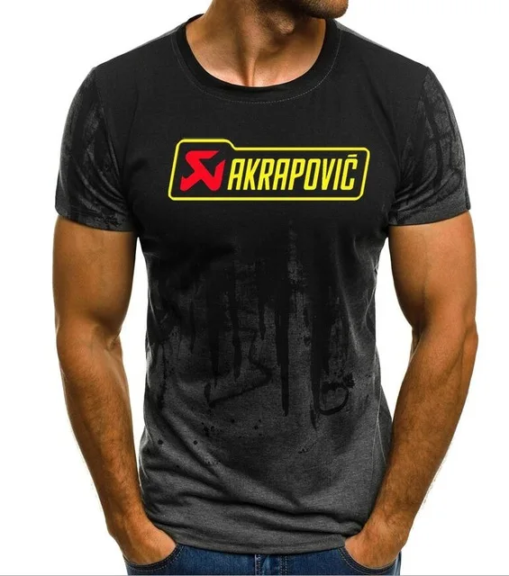 Мужские футболки, мужские футболки с принтом AKRAPOVIC, летние топы с принтом брызг чернил, мужские повседневные футболки с круглым вырезом и коротким рукавом A