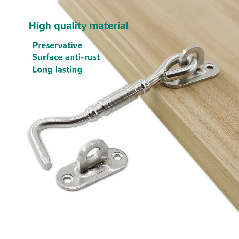 4'' Barn Door Latch,5PCS Back Gate,Heavy Duty Stainless Steel Gate Latch Lock,Cabin Hooks Eye Latch Hooks with Screws for Window