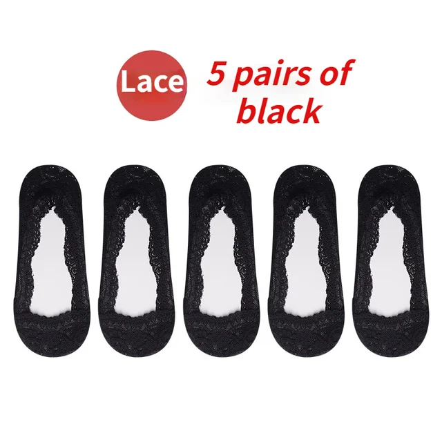 lace socks Invisible Women's summer Anti-slip Short Cotton cute 5 pairs fashion Ankle woman 2021 trends sexy transparent socks 3