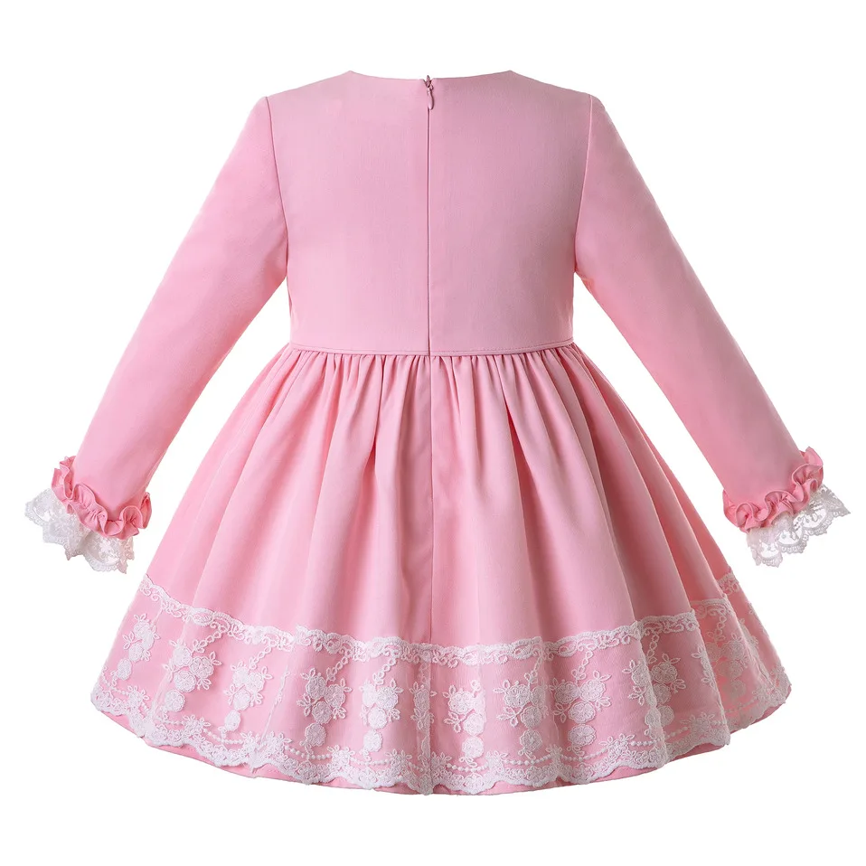 Pettigirl/Розовое Кружевное платье принцессы с манжетами для девочек осеннее платье принцессы с головным убором, детское платье G-DMGD207-196