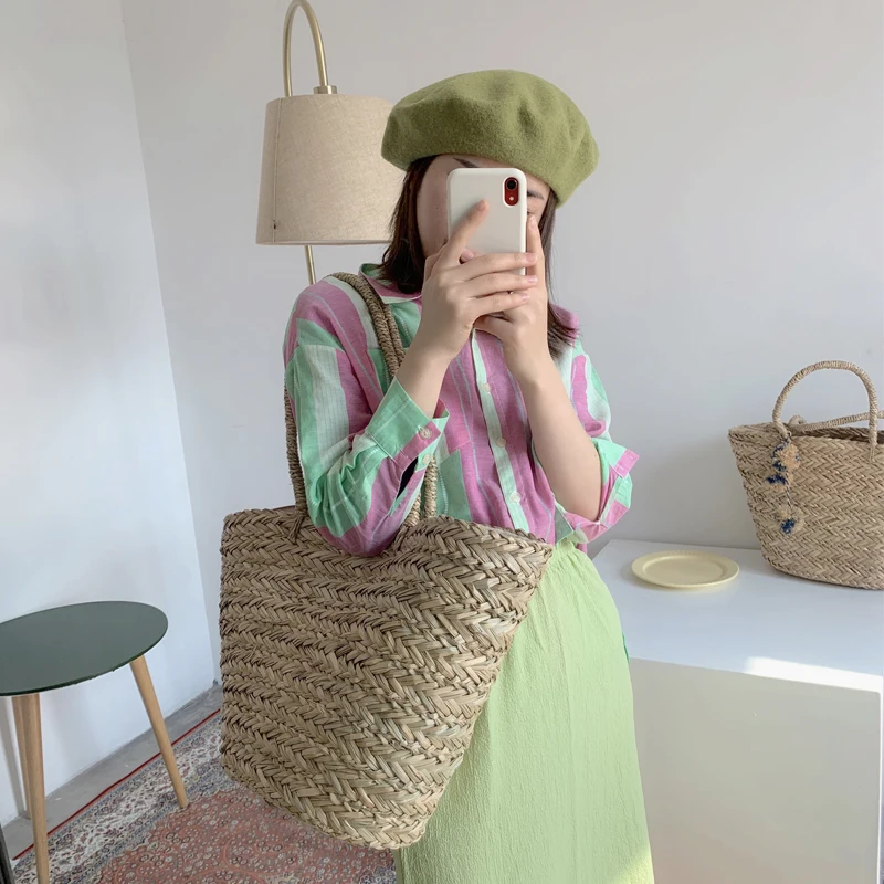 Weave Large Tote Bag 2021 Summer New Quality Straw Women's Designer Handbag High Capacity Handbag Beach Travel Bag Basket Bag