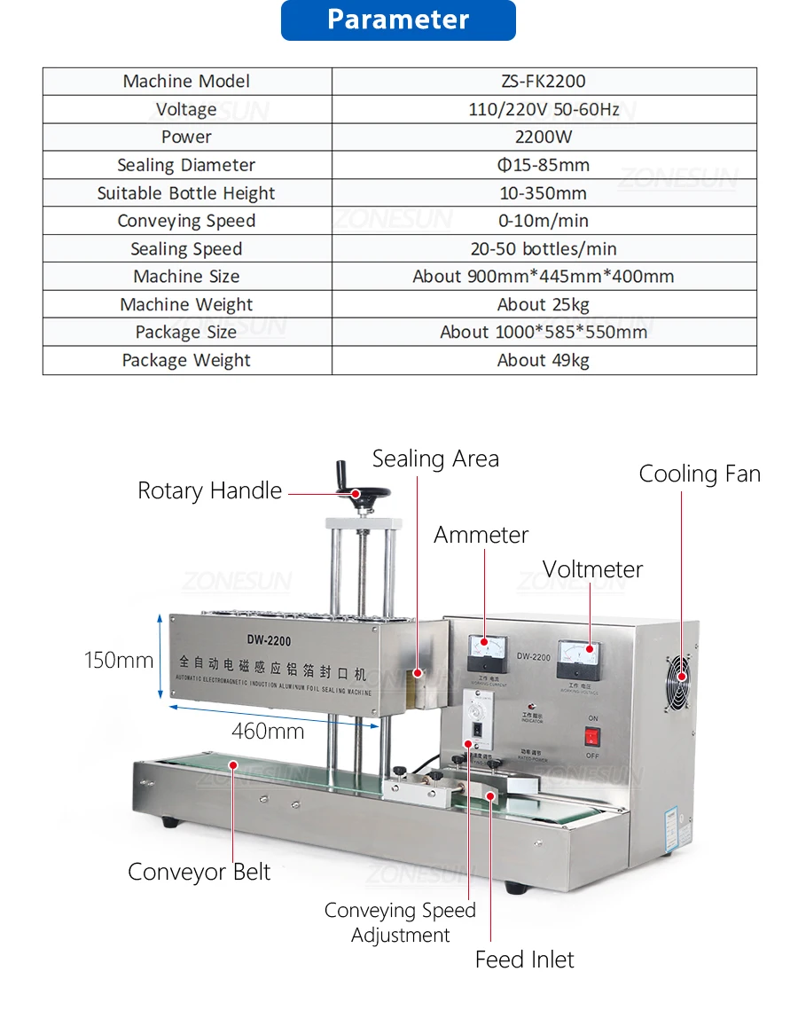 ZONESUN ZS-FK2200 Automatic Aluminum Foil Sealing Machine