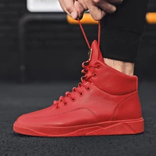 Осенняя модная мужская обувь с высоким берцем, кожаная одноцветная Вулканизированная обувь, зимние Крутые ботинки, уличная прогулочная повседневная обувь, кроссовки