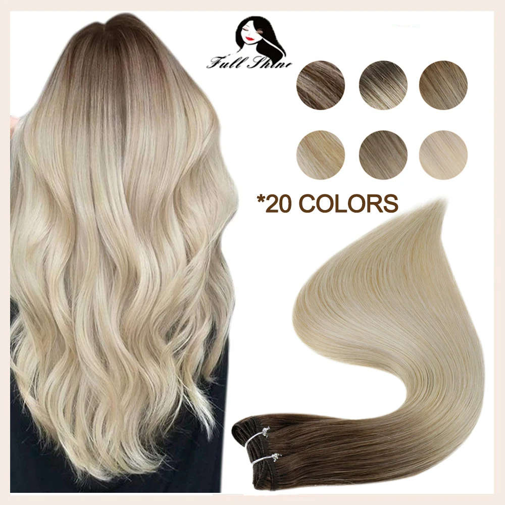 Full Shine Human Hair Bundles Hair Weft Extensions Balayage Color 100g Sew In Silky Straight Machine Remy Skin Double Weft 2020