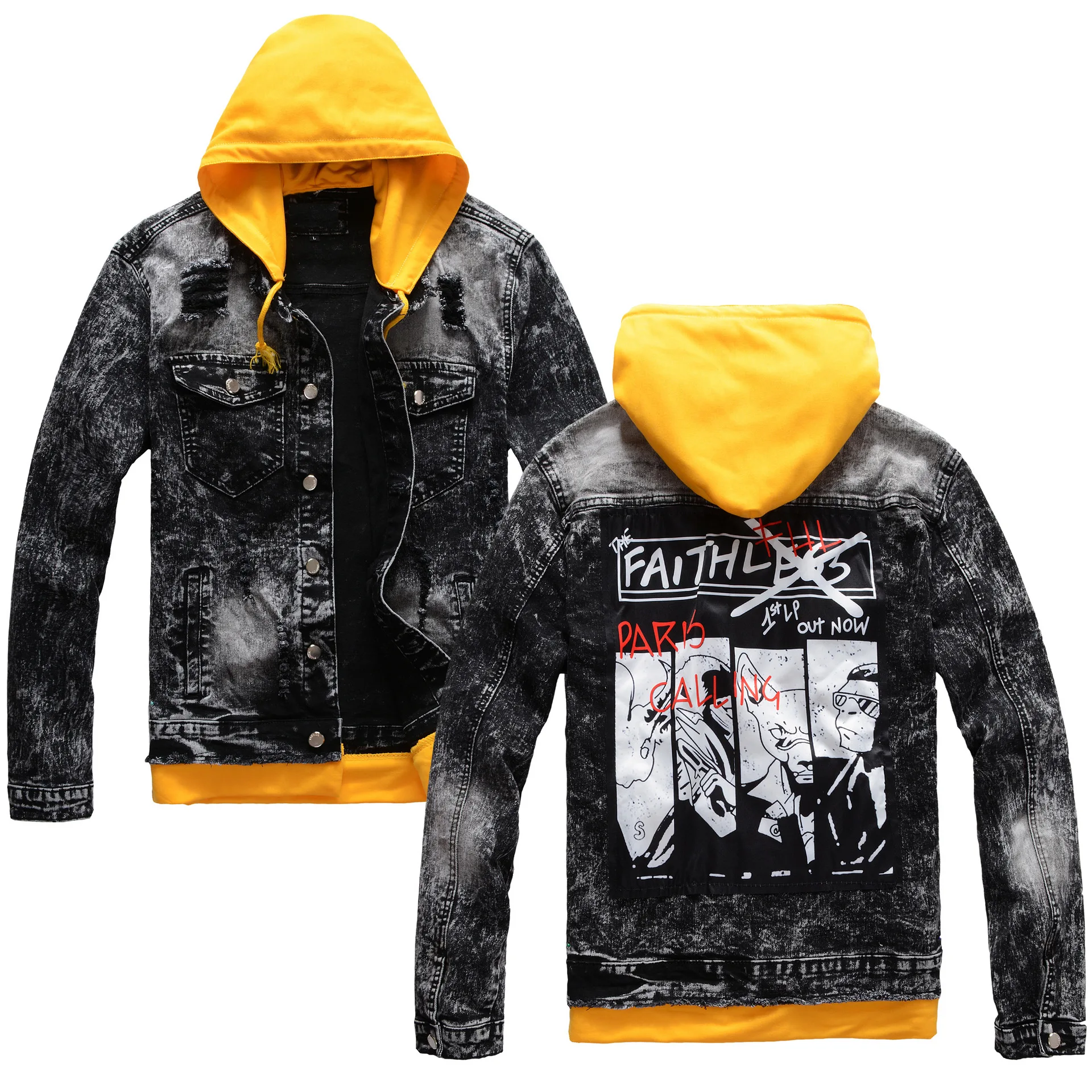 Trendy Anime Hoodie Denim Jacket Men 