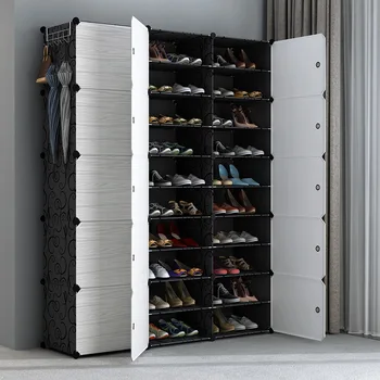 

Multi-cube Shoe Cabinet Modular Home DIY Storage Organizer Bedroom Wordrobe Closet Plastic Shoe Rack with Umbrella Hanger