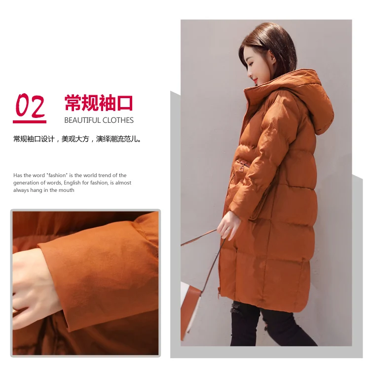 Long Sleeve Thick Mid-length Slim Fit Winter Convention Zipper Hooded Street Solid Color Cotton-padded Clothes/Cotton Coat
