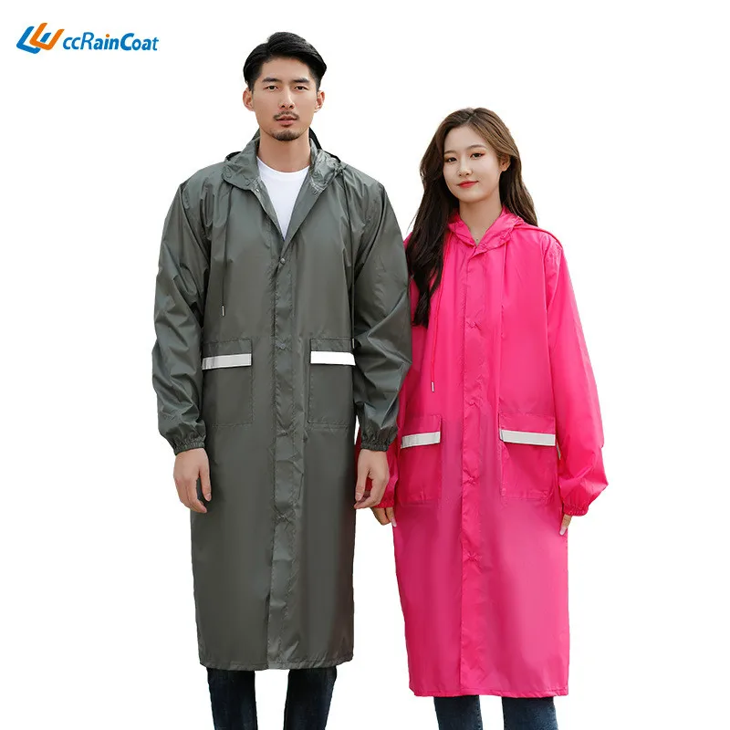 Men Women raincoat weatherproof Outdoor Hiking Riding Long Rain Coat Reflective Strips Hooded Rain Poncho