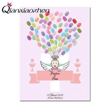 

Qianxiaozhen Personalized Fingerprint Angel Baby Shower Guest Book Birthday Party Decorations Kids New Baby Decor