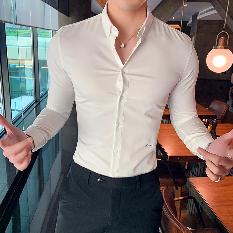 Camisa Masculina/осенне-зимние мужские рубашки, Высококачественная Белая Рубашка с длинными рукавами для мужчин, приталенная Мужская рубашка в