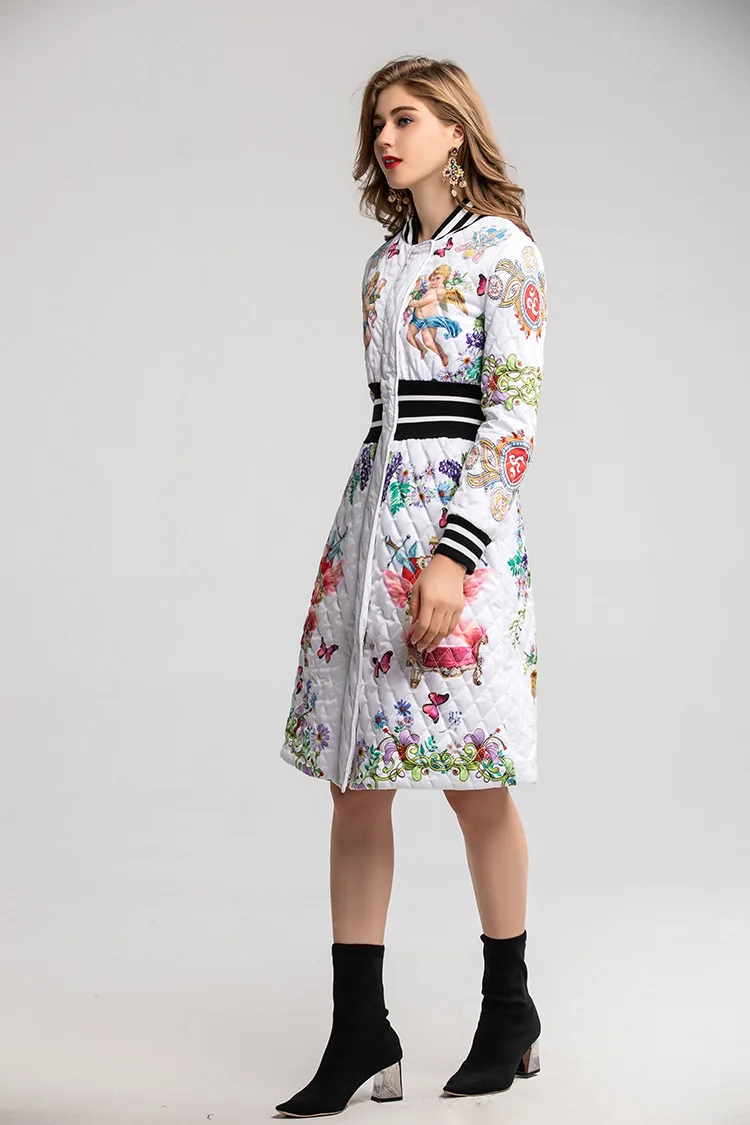 Женское высококачественное Стеганое пальто с цветочным принтом осенне-зимнее модное женское пальто B268