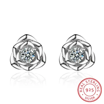 

Authentic 925 Sterling Silver Romantic Rose Flower Stud Earrings for Women Fashion Sterling Silver Jewelry BSE012