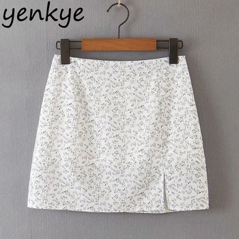 

Sweet Floral Print Skirt Women Back Zipper High Waist Sexy Slits A-line Mini Skirt jupe femme Holiday Summer Boho Chiffon Skirt