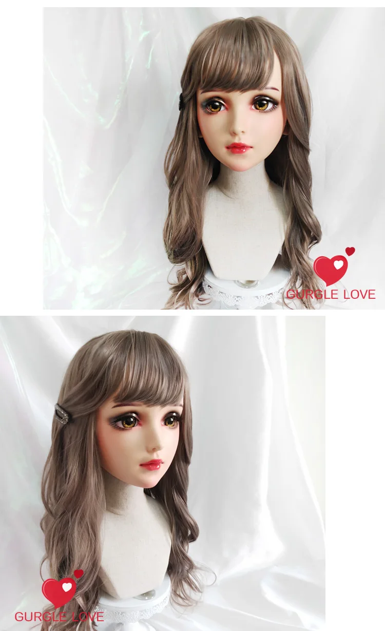 (NEW-175) Female Resin Silica Dance Party Masks Halloween BJD Girl Doll Crossdresser Japan Kigurumi Anime Cosplay Mask with Wig