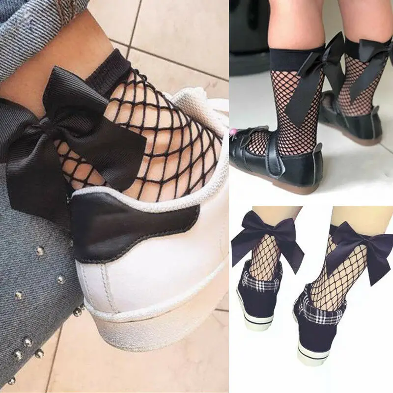 

Baby Girls Socks Casual Stretch Sheer Vintage Ruffle Bow-knot Children Fishnet Ankle High Socks Kids Socks Mesh Comfort Socks