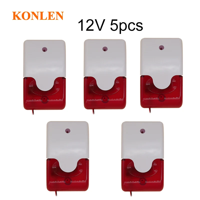 12V 5pcs Проводная стробовая сирена 12V дома звук и красная вспышка рога тревожные безопасности в помещении - Цвет: 12V 5pcs