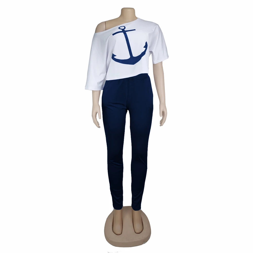 Tracksuit Women Pants Set Fashion Clothes Summer 2023 Boat Anchor Print Patchwork Casual Stretch Bodycon Two Piece Matching 6