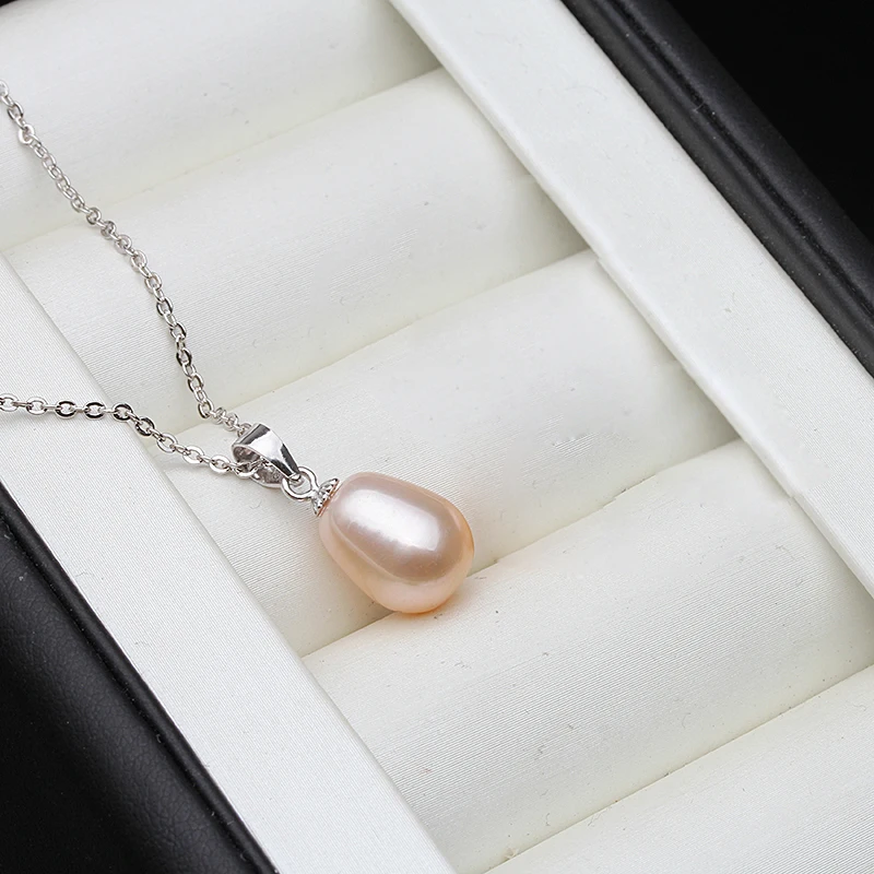 925 Sterling Silver White Natural Freshwater Pearl Necklace Pendant For Women Daughter Birthday Gift