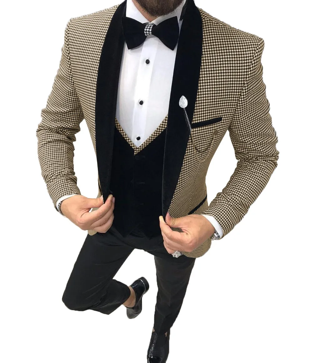 peças ternos dos homens cinza magro ajuste negócio retro clássico houndst noivo tweed lã smoking para casamento calças