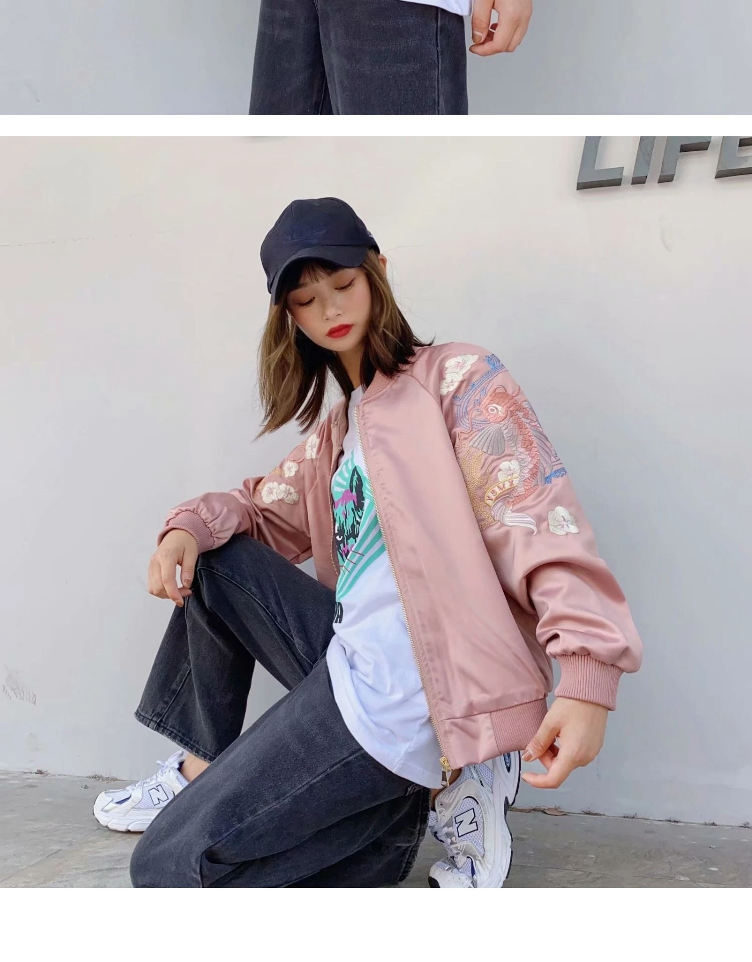 Cabolsa para Mulher Primavera e Outono Uniforme de Beisebol Ins na Moda Yokosuka Carpa Bordado Estilo Coreano Solto bf Jaqueta Estudante Topo 5 e outono estilo coreano solto ins na