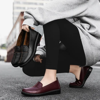 Summer Women Casual Shoes Leather Designer Women Sneakers Slip-on Ladies Loafers Shoes Lightweight Mom's Moccasins Zapatos Mujer 6