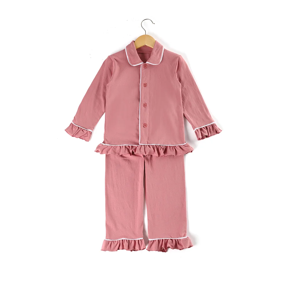 Детские пижамы; комплект из 2 предметов; хлопковая одежда с длинными рукавами на пуговицах для мальчиков и девочек; одежда для сна; домашняя одежда - Color: mauve girl