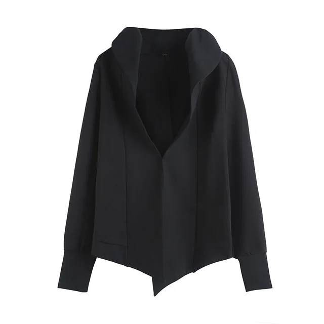 [EAM] Loose Fit Black Brief Irregular Short Jacket New Hooded Long Sleeve Women Coat Fashion Tide Spring Autumn 1Z591