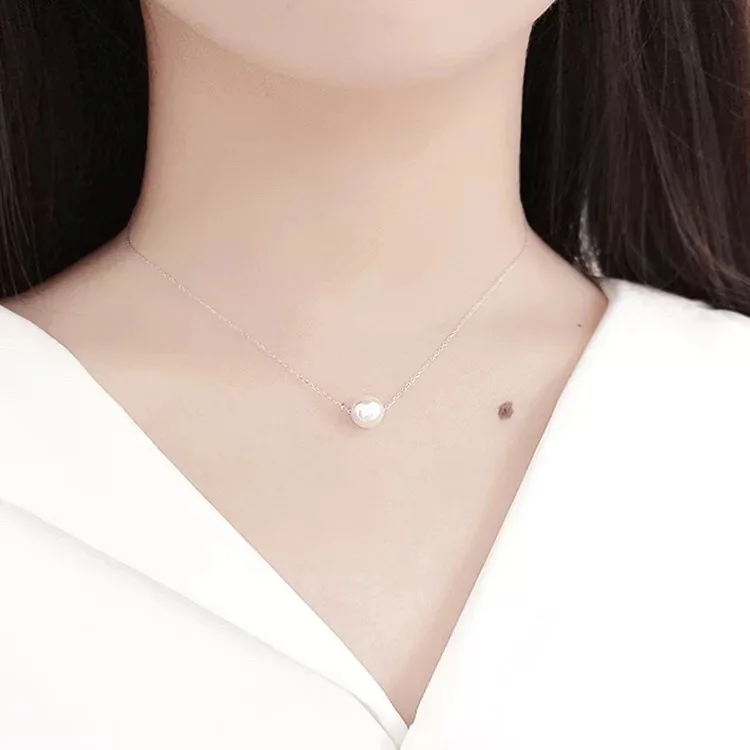 

Silver Home S925 Fine Silver Korean-style Japanese-style Shell Pearls Single Pearl Necklace Women's Simple Elegant Neck Accessor