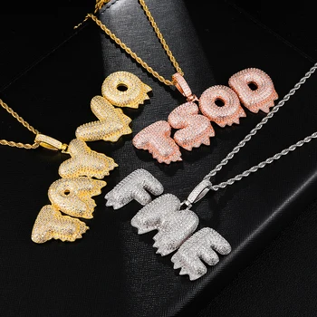 

Hip Hop Custom Name Cubic Zircon Drip Iced Out Bubble Letters Chain Pendants & Necklaces For Men Women Jewelry With Tennis Chain