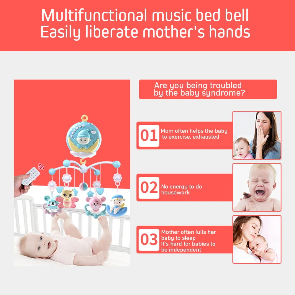 Детские погремушки в кроватку мобильные телефоны держатель для игрушек вращающийся радио-няня кровать Музыкальная Коробка проекция 0-12 месяцев новорожденный младенец мальчик игрушки